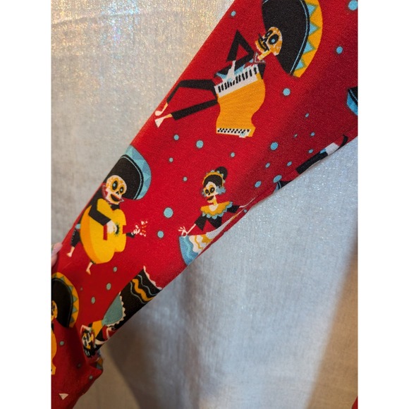 LuLaRoe S Red Day of the Dead‎ Skeleton Hoodie Top Pocket Halloween Skulls Music - Picture 5 of 9